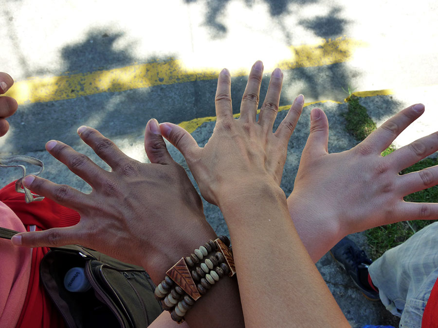 three different skin tones, three different friends