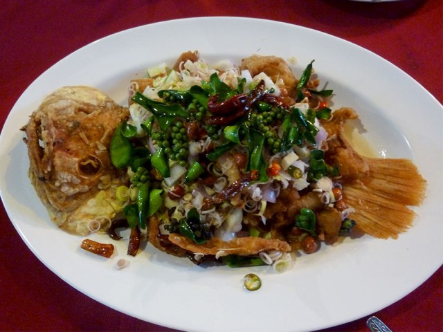 "Tub-teem" fish at the new restaurant we heard about.