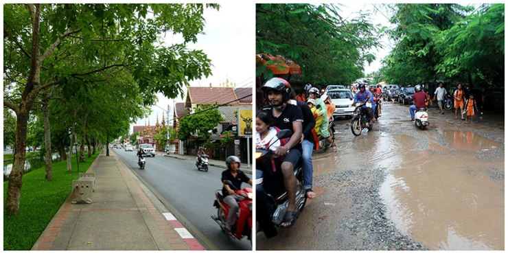 Chiang Mai Thailand, Siem Reap Cambodia roads. Guess which one is more difficult to drive down?